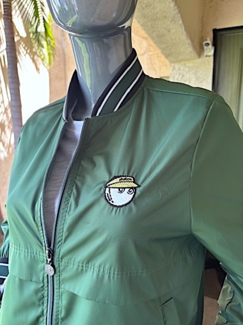 MALBON Golf Zip-Front Nylon Jacket w/ Striped Knit Trim EUC/sz XL= sz: 10